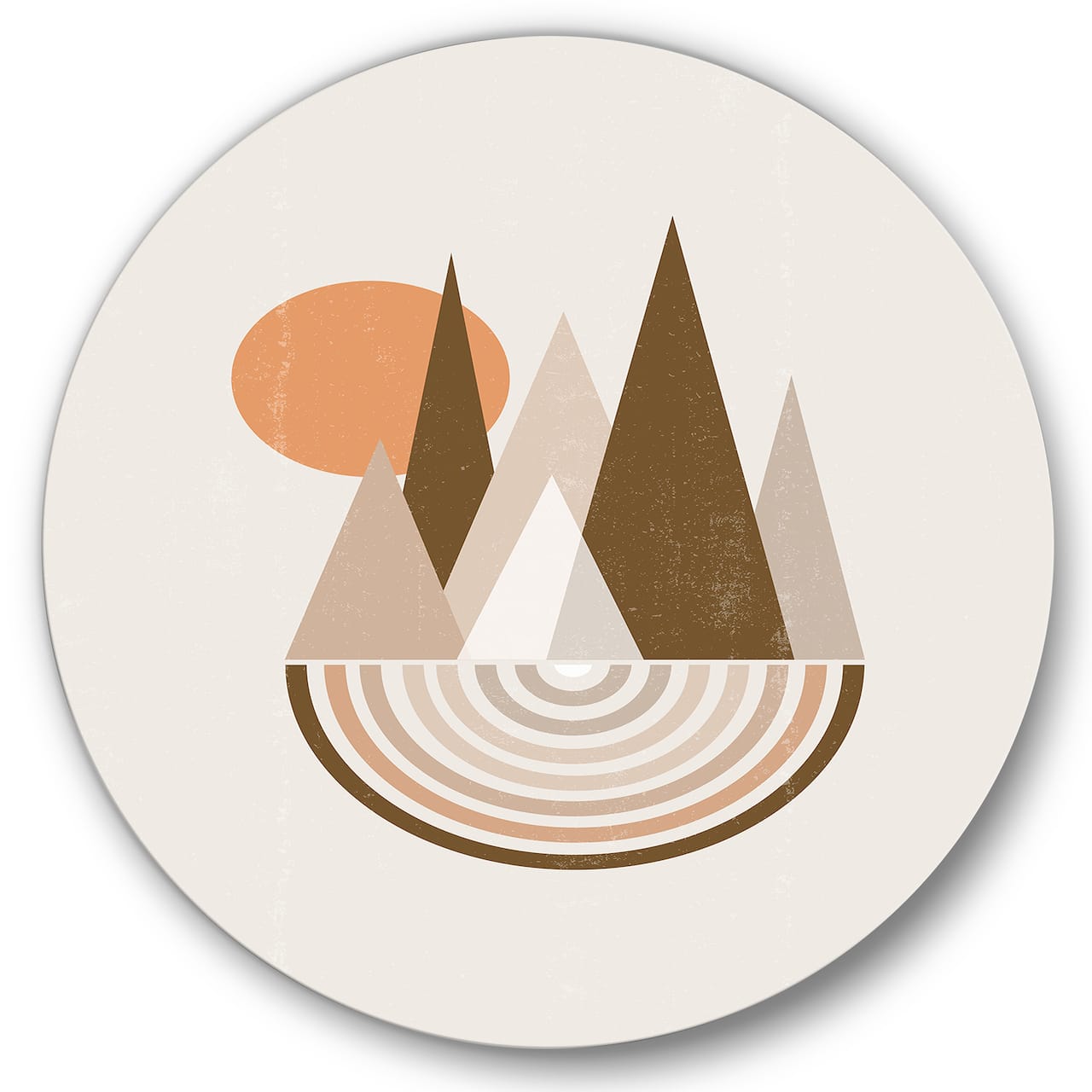 Designart - Minimalistic Mountain Landscape With Red Full moon - Modern Metal Circle Wall Art